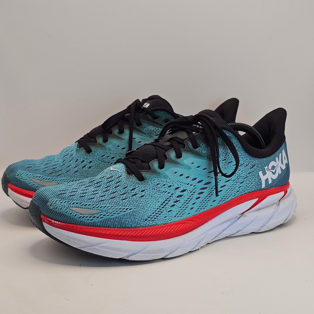 Hoka One One Clifton 8 Mens 11 Real Teal Outer Space Running Shoes 1119393 RTAR